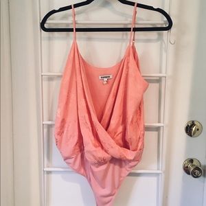 pink wrap front bodysuit